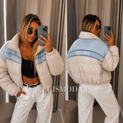 KURTKA PIKOWANA WSTAWKI JEANS