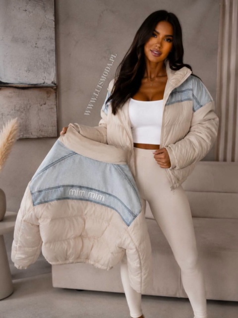 KURTKA PIKOWANA WSTAWKI JEANS